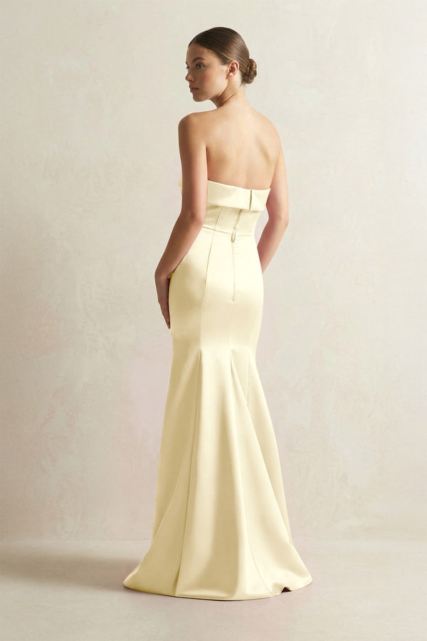 Strapless Satin Mermaid Bridesmaid Dress in Pastel Yellow - KissProm Bridesmaid Dresses