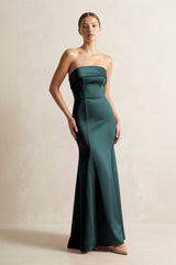 Strapless Satin Mermaid Bridesmaid Dress in Pine - KissProm Bridesmaid Dresses