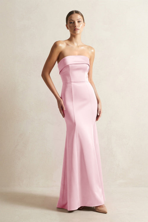 Strapless Satin Mermaid Bridesmaid Dress in Pink - KissProm Bridesmaid Dresses