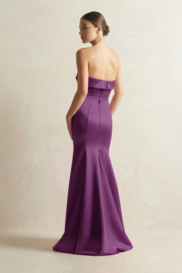 Strapless Satin Mermaid Bridesmaid Dress in Plum - KissProm Bridesmaid Dresses