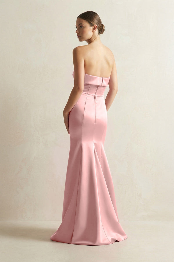 Strapless Satin Mermaid Bridesmaid Dress in Rosette - KissProm Bridesmaid Dresses