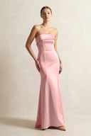 Strapless Satin Mermaid Bridesmaid Dress in Rosette - KissProm Bridesmaid Dresses