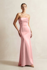 Strapless Satin Mermaid Bridesmaid Dress in Rosette - KissProm Bridesmaid Dresses