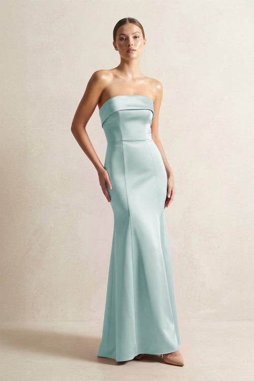 Strapless Satin Mermaid Bridesmaid Dress in Sage - KissProm Bridesmaid Dresses