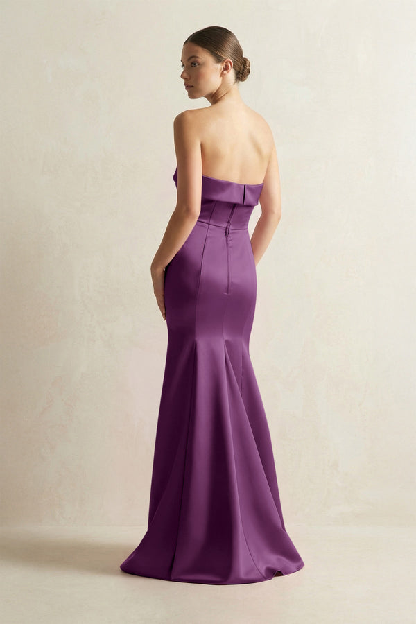 Strapless Satin Mermaid Bridesmaid Dress in Sangria - KissProm Bridesmaid Dresses