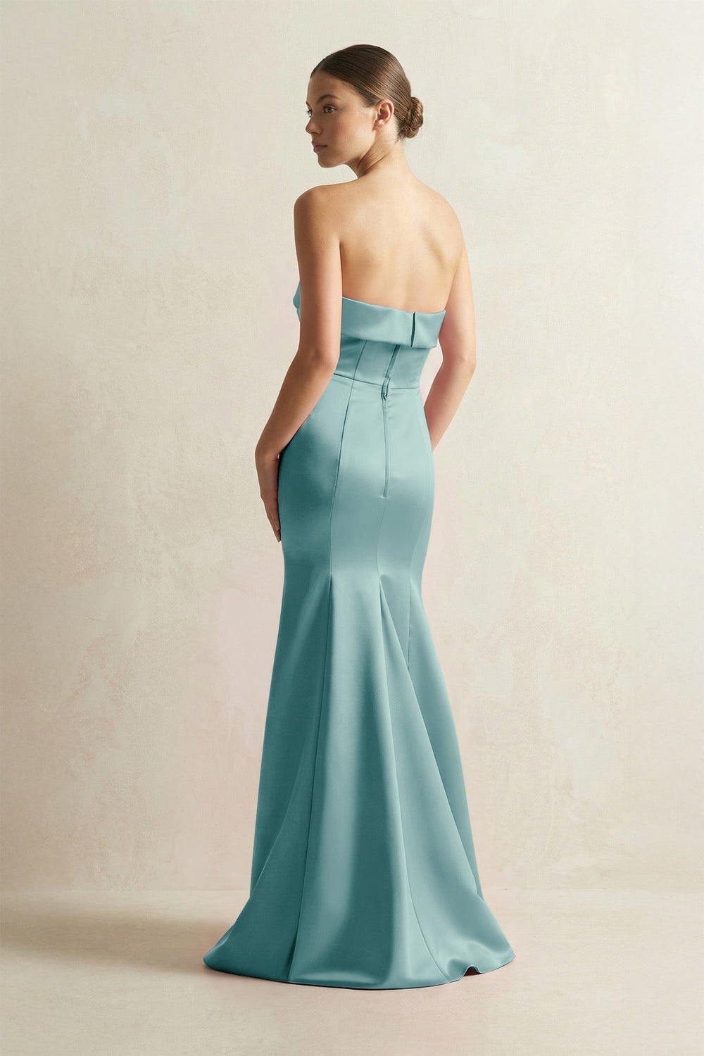 Strapless Satin Mermaid Bridesmaid Dress in Sea Glass - KissProm Bridesmaid Dresses