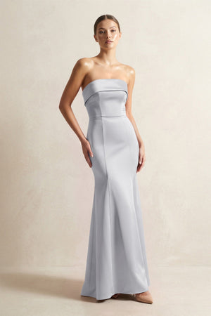 Strapless Satin Mermaid Bridesmaid Dress in Silver - KissProm Bridesmaid Dresses