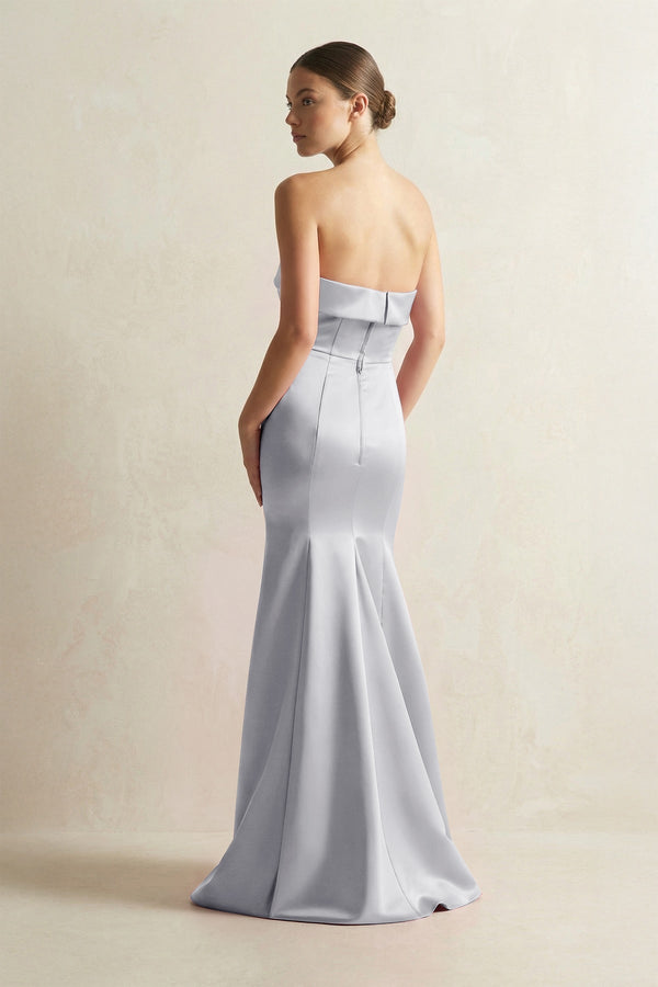 Strapless Satin Mermaid Bridesmaid Dress in Silver - KissProm Bridesmaid Dresses