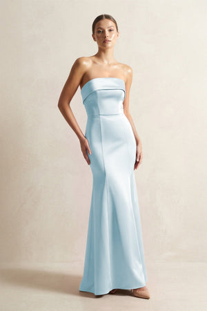Strapless Satin Mermaid Bridesmaid Dress in Sky Blue - KissProm Bridesmaid Dresses