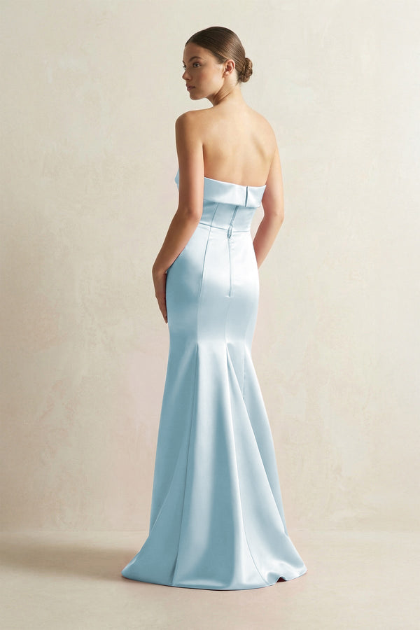 Strapless Satin Mermaid Bridesmaid Dress in Sky Blue - KissProm Bridesmaid Dresses