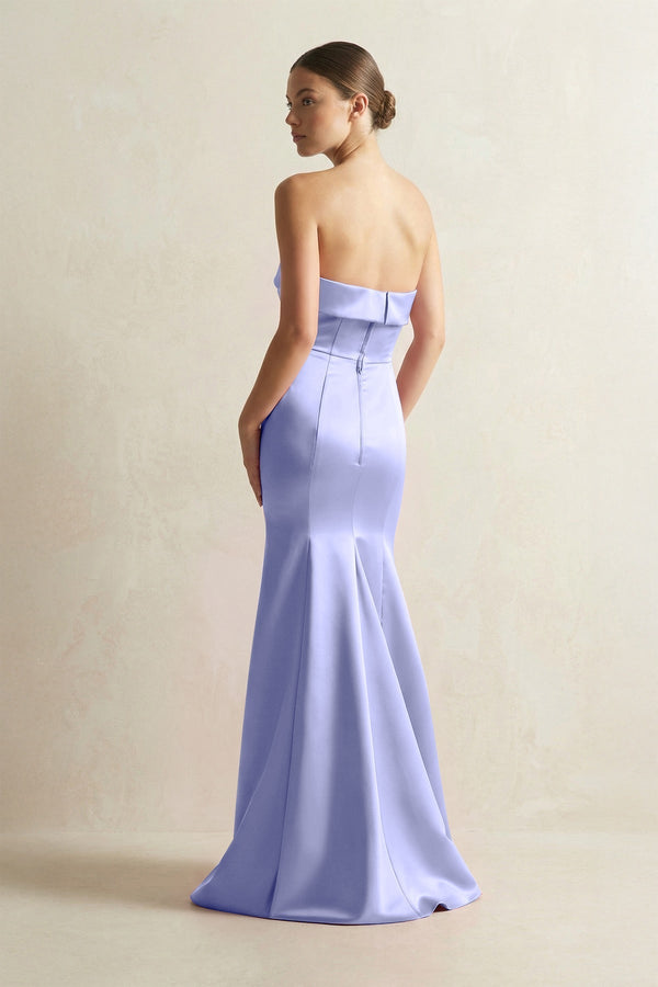 Strapless Satin Mermaid Bridesmaid Dress in Steel Blue - KissProm Bridesmaid Dresses