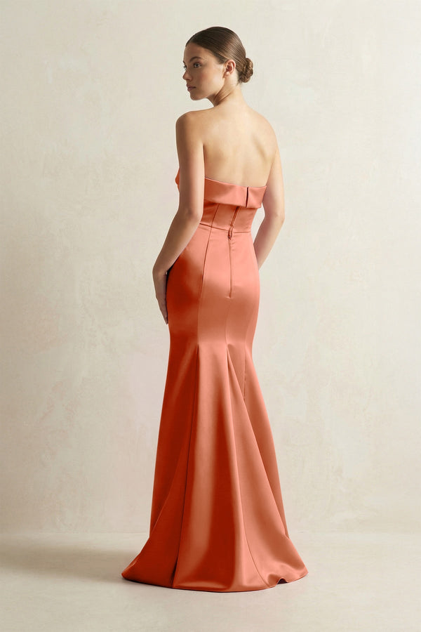 Strapless Satin Mermaid Bridesmaid Dress in Terracotta - KissProm Bridesmaid Dresses