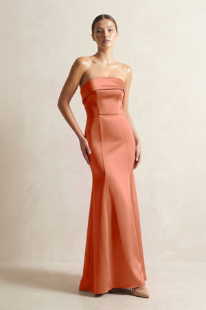 Strapless Satin Mermaid Bridesmaid Dress in Terracotta - KissProm Bridesmaid Dresses