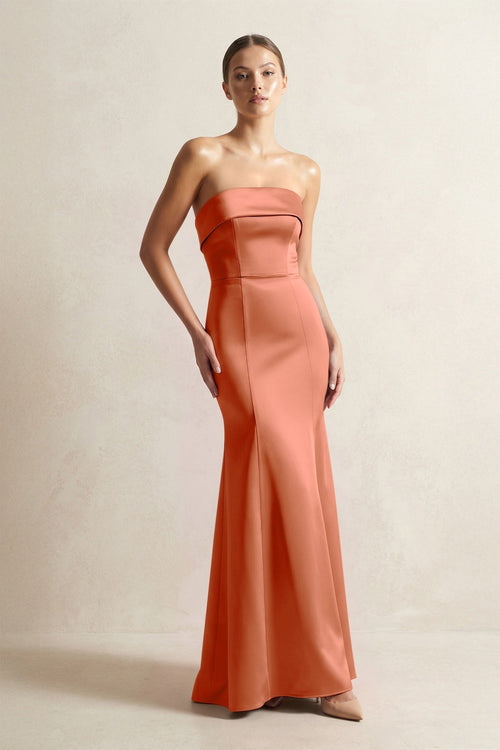 Strapless Satin Mermaid Bridesmaid Dress in Terracotta - KissProm Bridesmaid Dresses