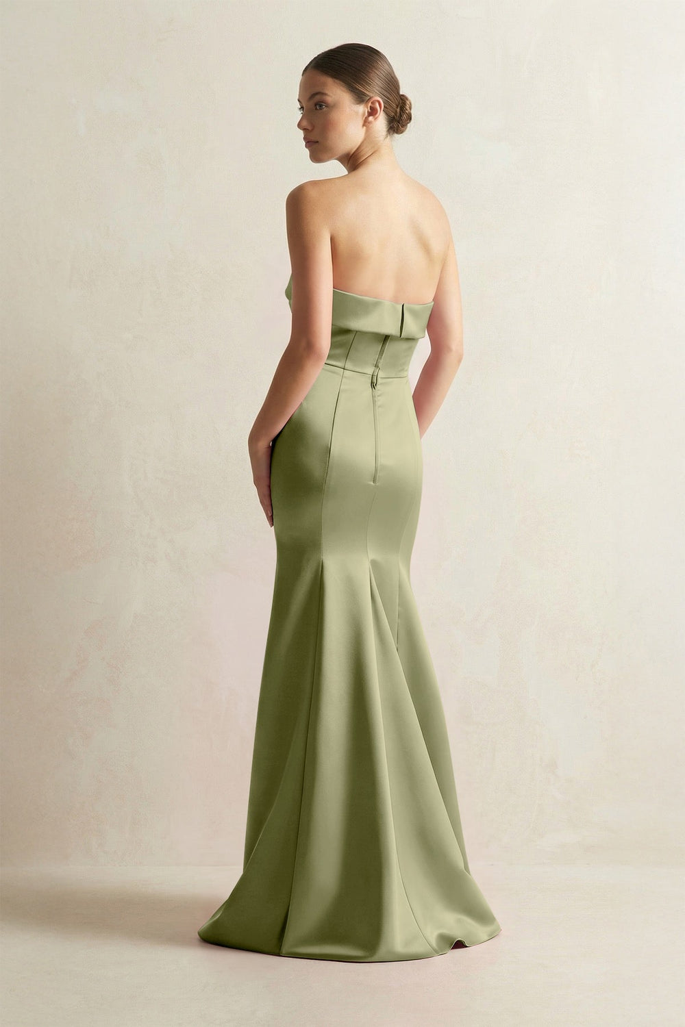 Strapless Satin Mermaid Bridesmaid Dress in Thyme - KissProm Bridesmaid Dresses