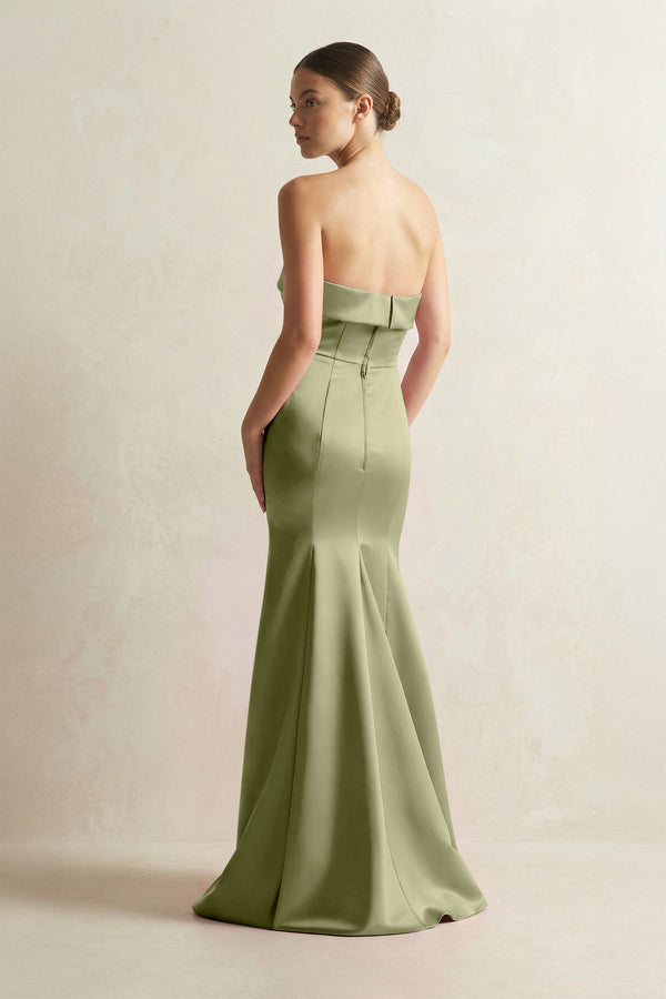 Strapless Satin Mermaid Bridesmaid Dress in Thyme - KissProm Bridesmaid Dresses
