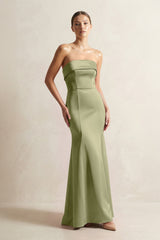 Strapless Satin Mermaid Bridesmaid Dress in Thyme - KissProm Bridesmaid Dresses