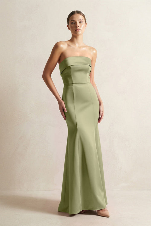 Strapless Satin Mermaid Bridesmaid Dress in Thyme - KissProm Bridesmaid Dresses