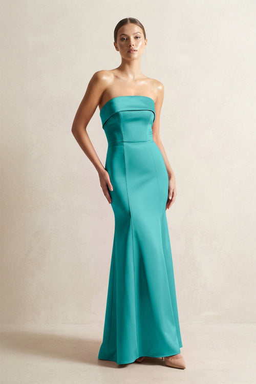 Strapless Satin Mermaid Bridesmaid Dress in Turquoise - KissProm Bridesmaid Dresses