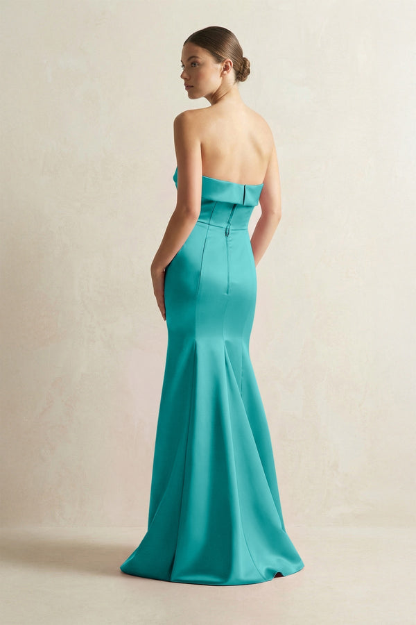 Strapless Satin Mermaid Bridesmaid Dress in Turquoise - KissProm Bridesmaid Dresses