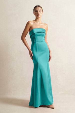 Strapless Satin Mermaid Bridesmaid Dress in Turquoise - KissProm Bridesmaid Dresses