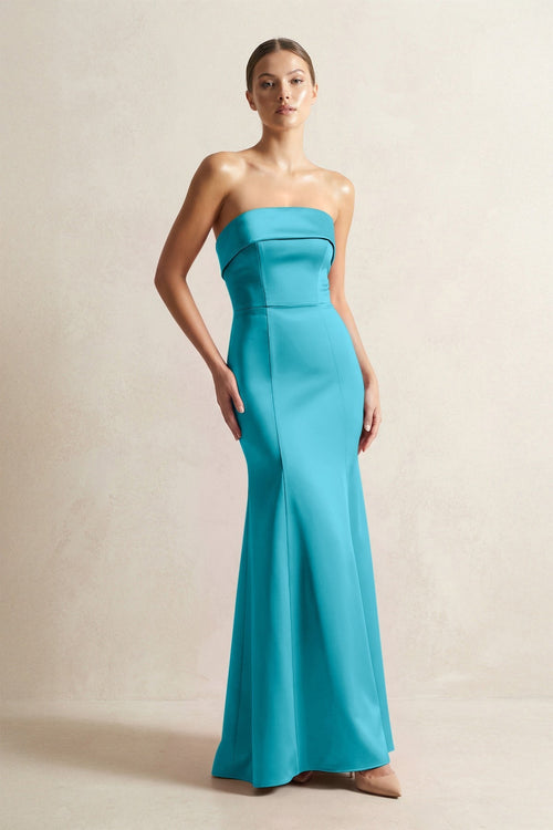 Strapless Satin Mermaid Bridesmaid Dress in Viridian Green - KissProm Bridesmaid Dresses