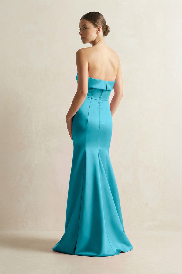 Strapless Satin Mermaid Bridesmaid Dress in Viridian Green - KissProm Bridesmaid Dresses