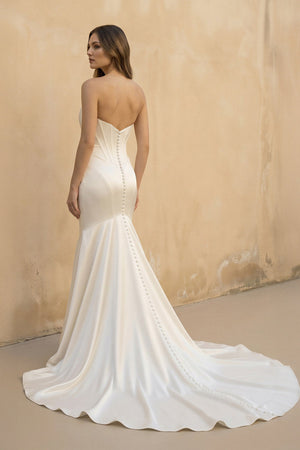 Strapless Satin Mermaid Corset Wedding Dress in Ivory - KissProm Wedding Dresses
