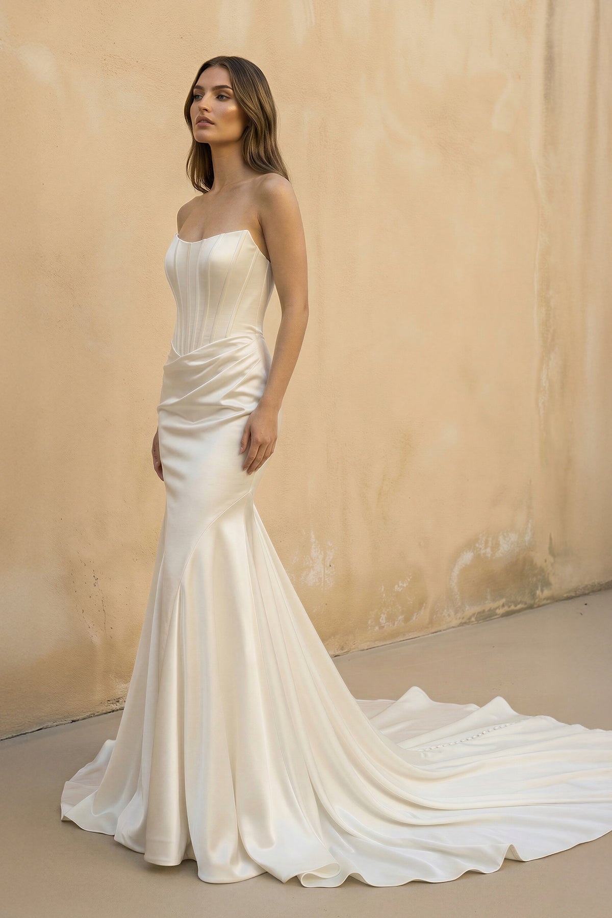 Strapless Satin Mermaid Corset Wedding Dress in Ivory, Ivory / 22 Strapless Satin Mermaid Corset Wedding Dress in Ivory, Ivory / 22