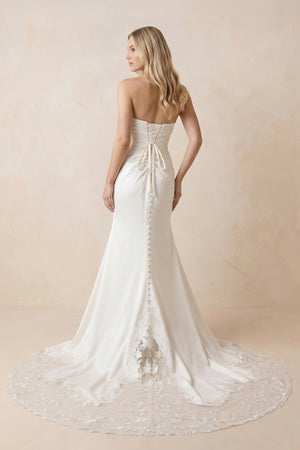 Strapless Satin Mermaid Ruched Wedding Dress With Slit in White - KissProm