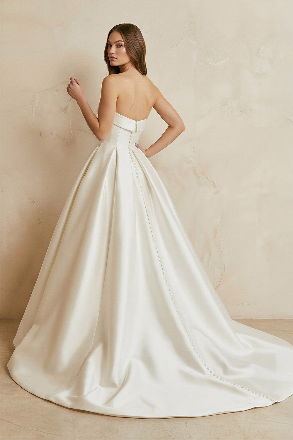 Strapless Satin Pleated Ball Gown in Ivory - KissProm Wedding Dresses