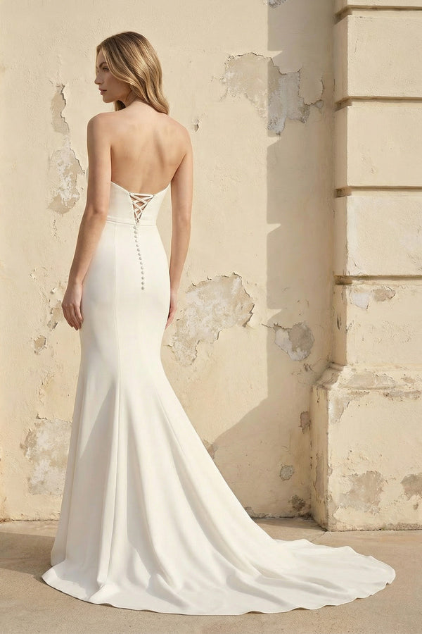 Elegant Mermaid Strapless Elastic Satin Wedding Dresses with Train
