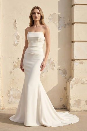 Elegant Mermaid Strapless Elastic Satin Wedding Dresses with Train