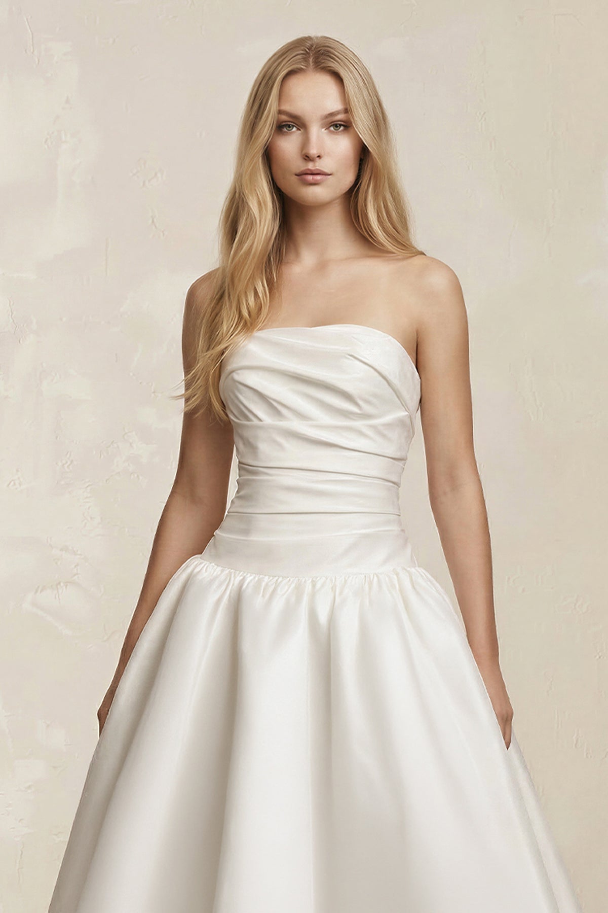 Strapless Satin Ruched A-Line Maxi Wedding Dress in White, White / 28