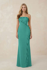 Strapless Ruffled Sheath Bridesmaid Dress in Sea Glass - KissProm Bridesmaid Dresses