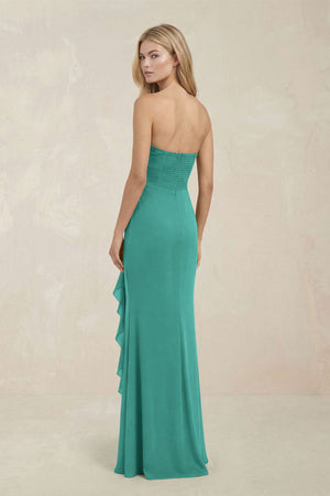 Strapless Ruffled Sheath Bridesmaid Dress in Sea Glass - KissProm Bridesmaid Dresses
