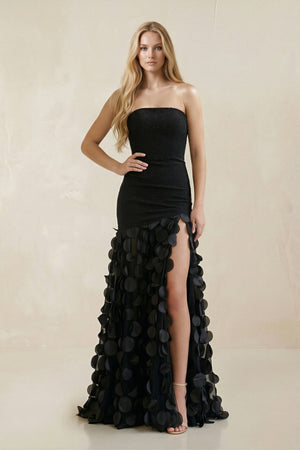 Strapless Sheath Appliqued Wedding Dress With Slit in Black - KissProm Wedding Dresses