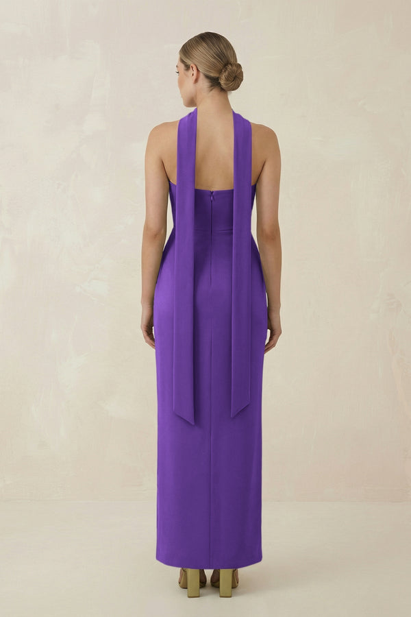 Strapless Sheath Midi Bridesmaid Dress With Ribbon in Amethyst - KissProm Bridesmaid Dresses