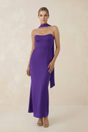 Strapless Sheath Midi Bridesmaid Dress With Ribbon in Amethyst - KissProm Bridesmaid Dresses