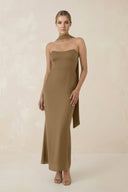 Strapless Sheath Midi Bridesmaid Dress With Ribbon in Apple Cinnamon - KissProm Bridesmaid Dresses