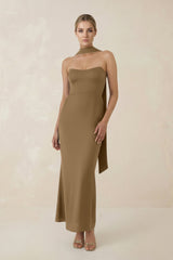 Strapless Sheath Midi Bridesmaid Dress With Ribbon in Apple Cinnamon - KissProm Bridesmaid Dresses