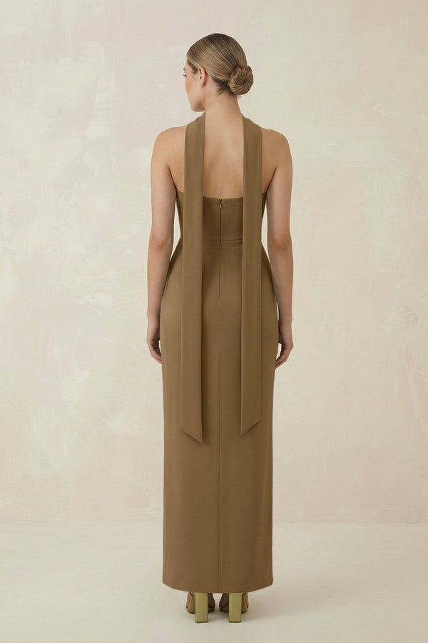 Strapless Sheath Midi Bridesmaid Dress With Ribbon in Apple Cinnamon - KissProm Bridesmaid Dresses
