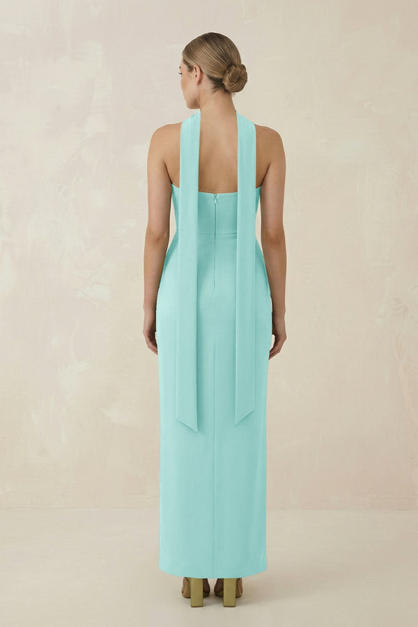 Strapless Sheath Midi Bridesmaid Dress With Ribbon in Aqua - KissProm Bridesmaid Dresses