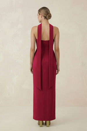 Strapless Sheath Midi Bridesmaid Dress With Ribbon in Berry - KissProm Bridesmaid Dresses