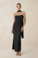 Strapless Sheath Midi Bridesmaid Dress With Ribbon in Black - KissProm Bridesmaid Dresses