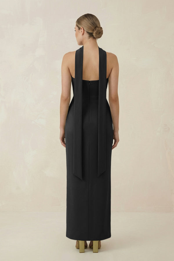 Strapless Sheath Midi Bridesmaid Dress With Ribbon in Black - KissProm Bridesmaid Dresses