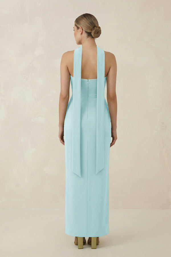 Strapless Sheath Midi Bridesmaid Dress With Ribbon in Bleached Aqua - KissProm Bridesmaid Dresses