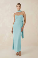 Strapless Sheath Midi Bridesmaid Dress With Ribbon in Bleached Aqua - KissProm Bridesmaid Dresses
