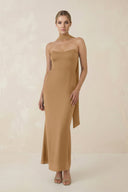 Strapless Sheath Midi Bridesmaid Dress With Ribbon in Bronzer - KissProm Bridesmaid Dresses