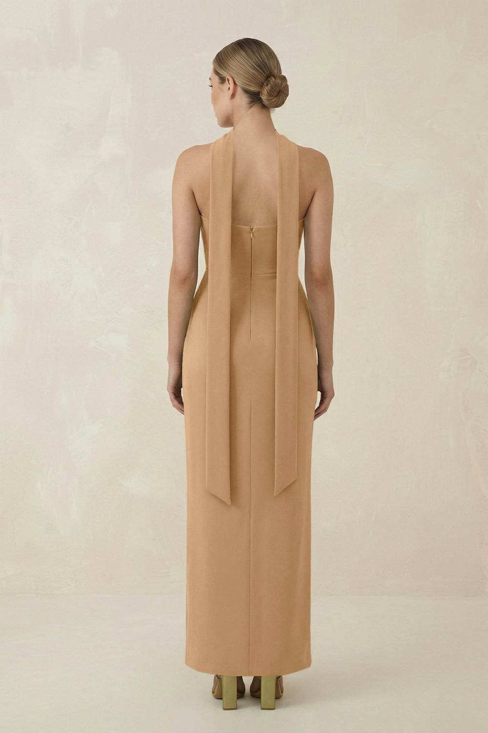 Strapless Sheath Midi Bridesmaid Dress With Ribbon in Bronzer - KissProm Bridesmaid Dresses